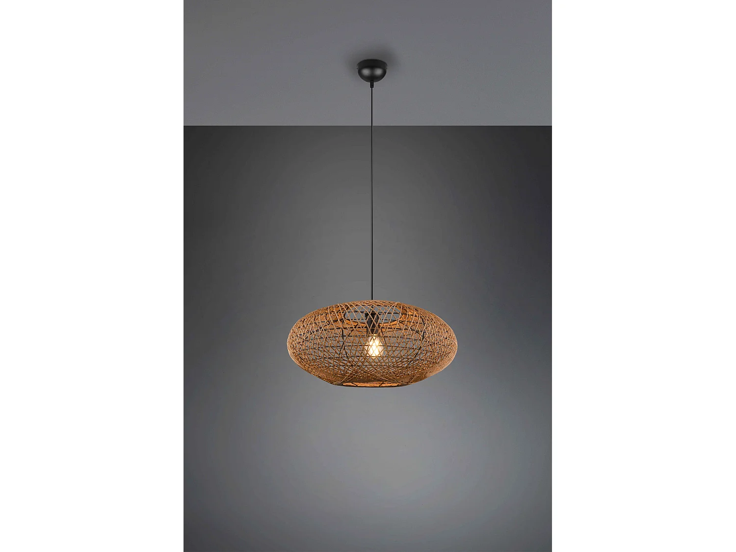 Lampada a sospensione, metallo e sisal, nero, D 52 cm, Hedda