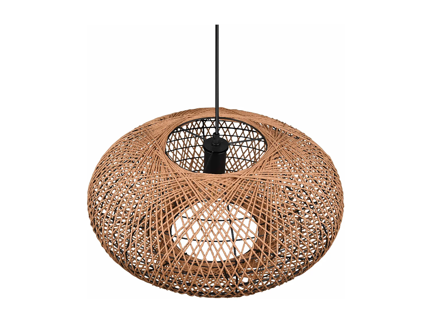Lampada a sospensione, metallo e sisal, nero, D 52 cm, Hedda