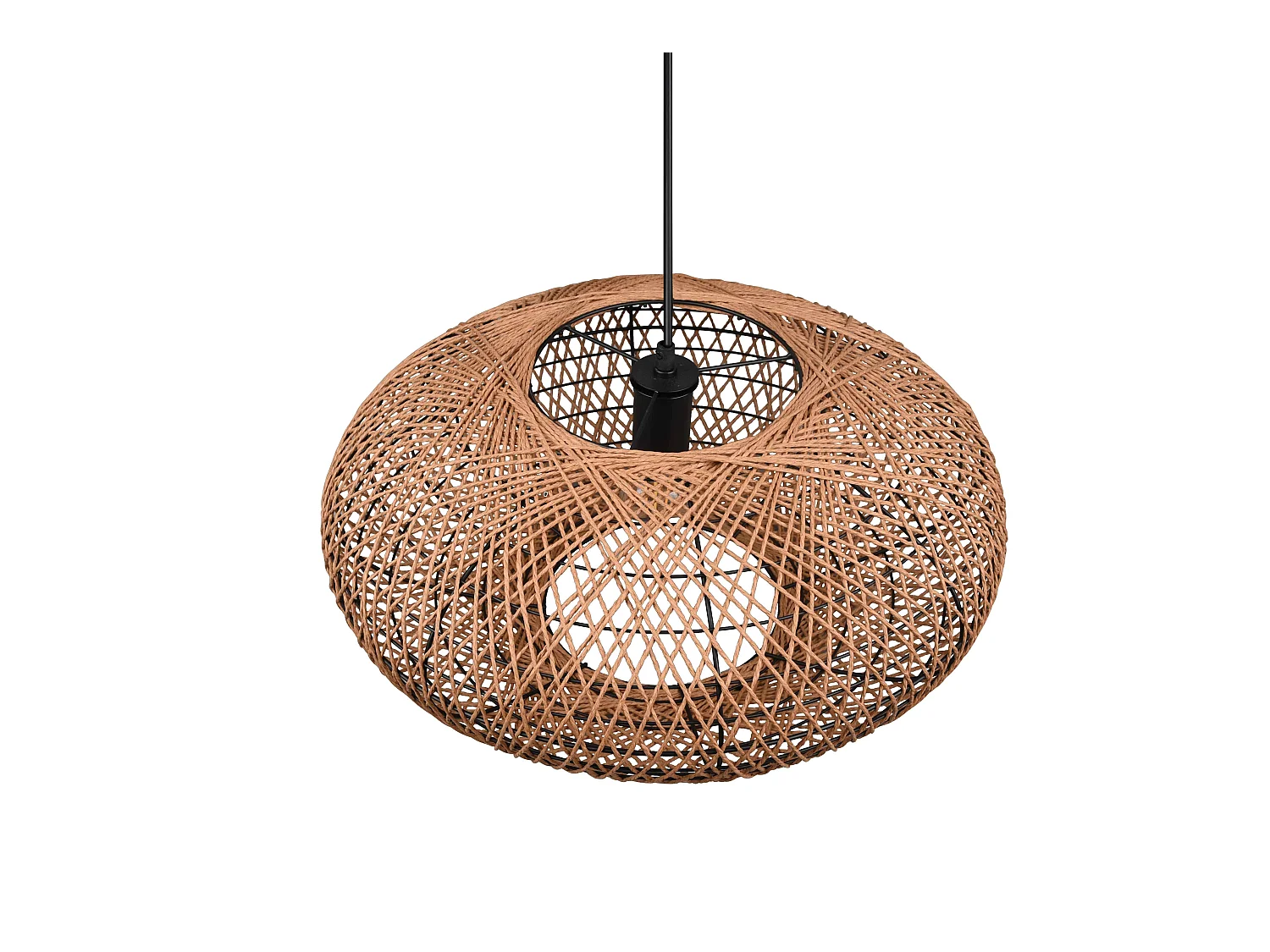 Lampada a sospensione, metallo e sisal, nero, D 52 cm, Hedda