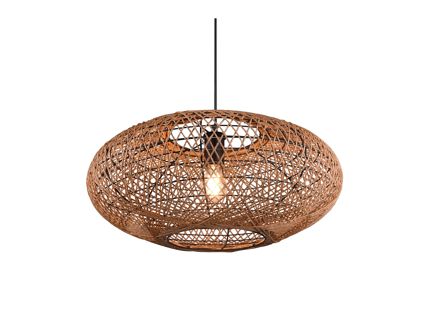 Lampada a sospensione, metallo e sisal, nero, D 52 cm, Hedda