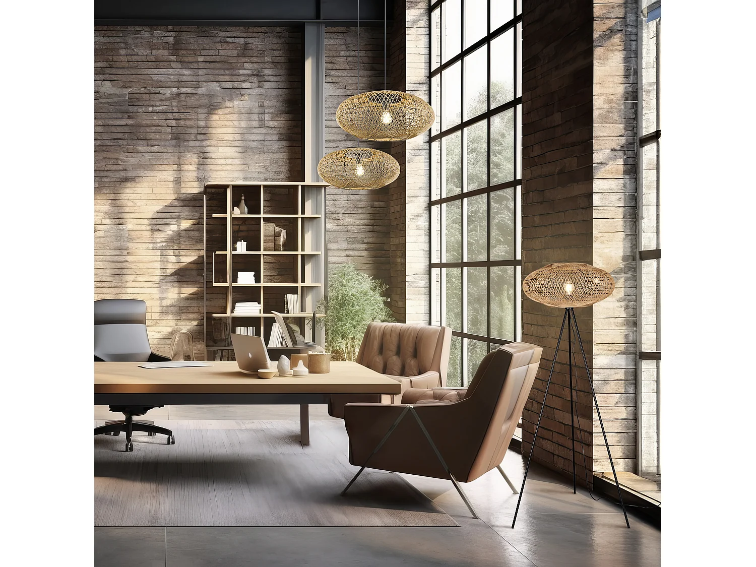 Lampada a sospensione, metallo e sisal, nero, D 52 cm, Hedda