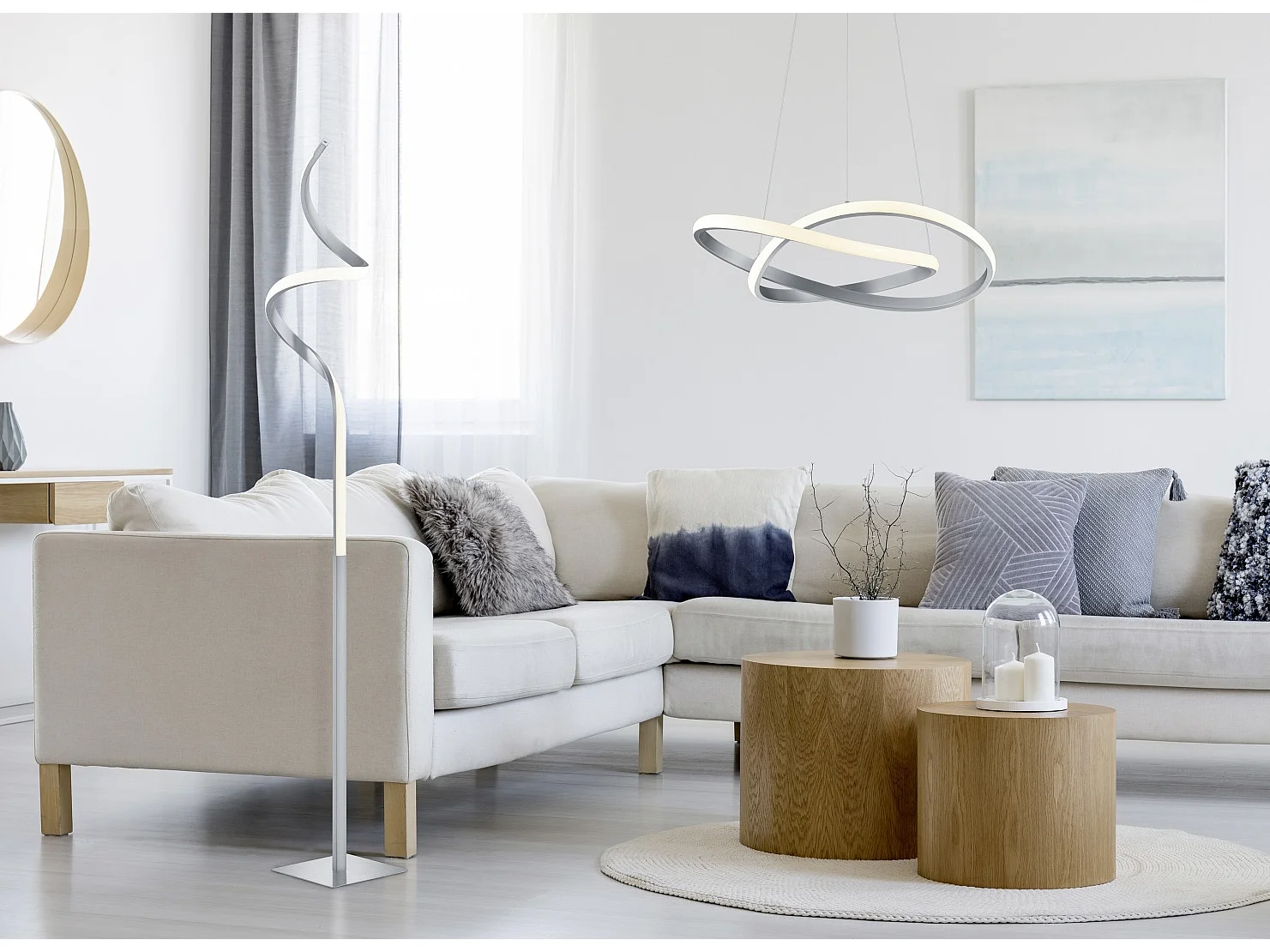 Piantana LED, metallo, nichel opaco, 20,5x145x20,5 cm, Course