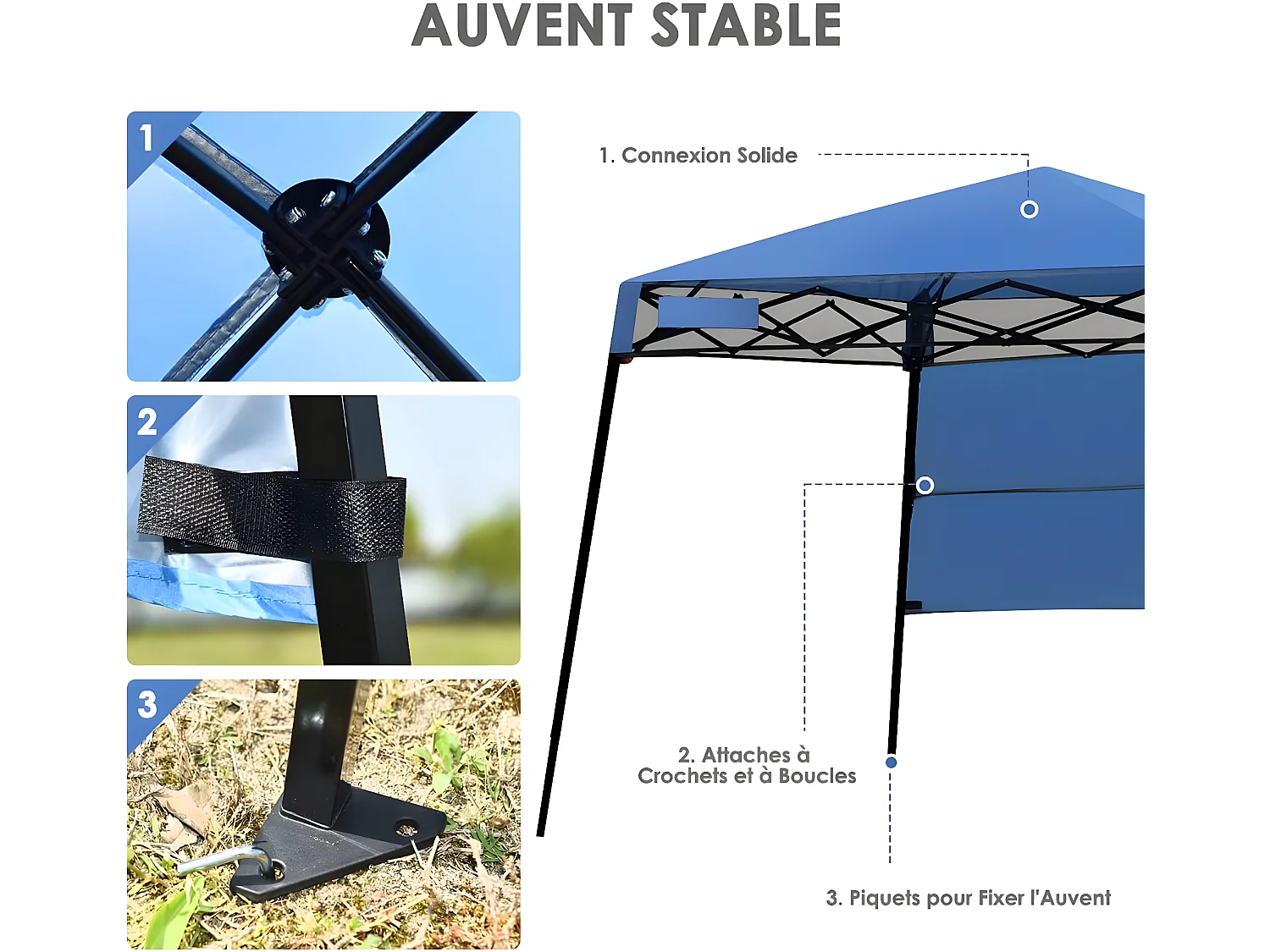 Tonnelle Pliante 181 x 181 cm/Tente d'Extérieur pour Protection Solaire-Portable et Léger Abri avec Sac à Dos pour CamBoisg, Fête, Barbecue Bleu