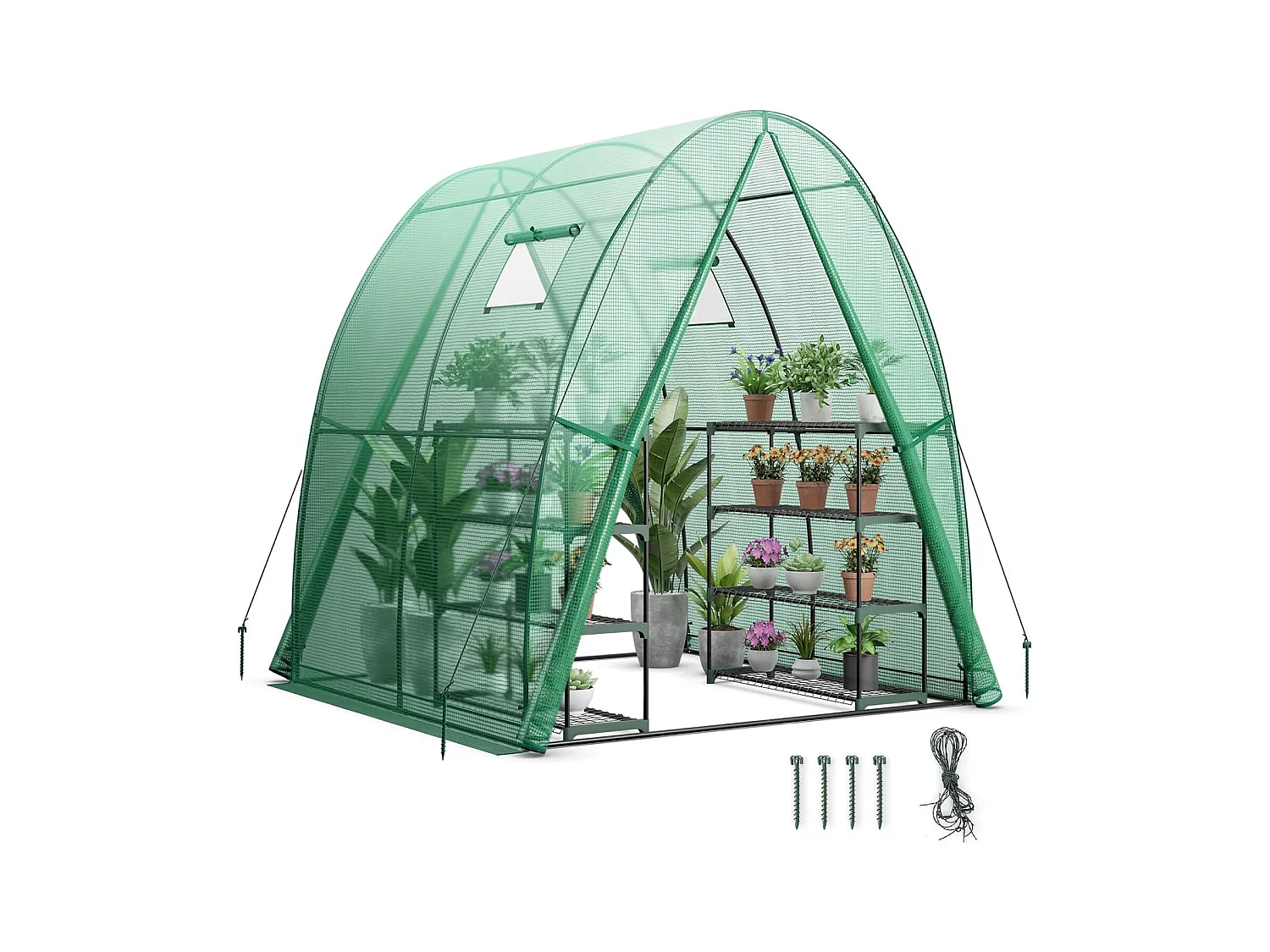 Serre de Jardin avec Housse en PE Résistante aux Intempéries, Serre Tunnel avec Fenêtre Moustiquaires Enroulable 2 Portes Zippées Pochette Latérale, 181 x 181 x 200 cm (Vert)