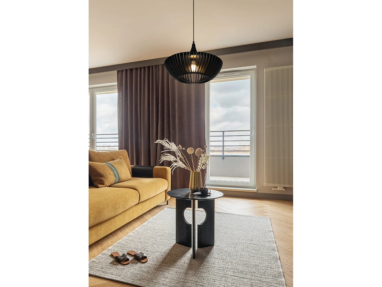 Lampada a sospensione, legno e metallo, nero, D 40 cm, Colino