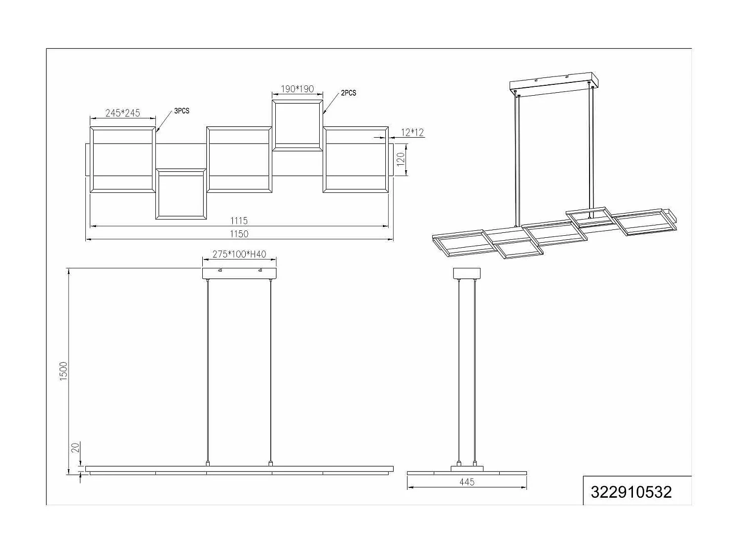 Suspension Led intégrée luminosité variable - Trio - Harper V