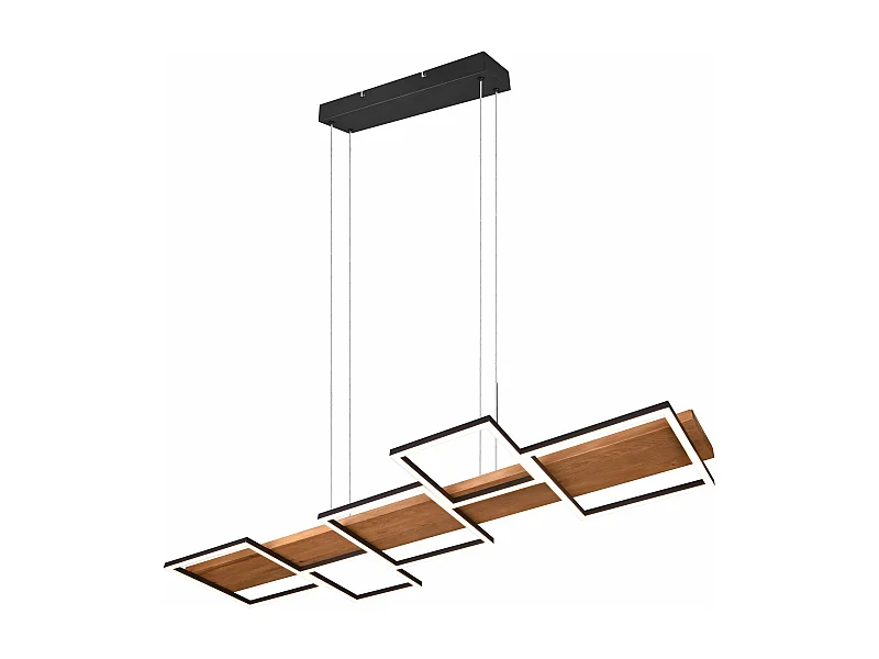 Lampada a sospensione LED 5 quadrati, metallo e legno, nero, L 115 cm, Harper