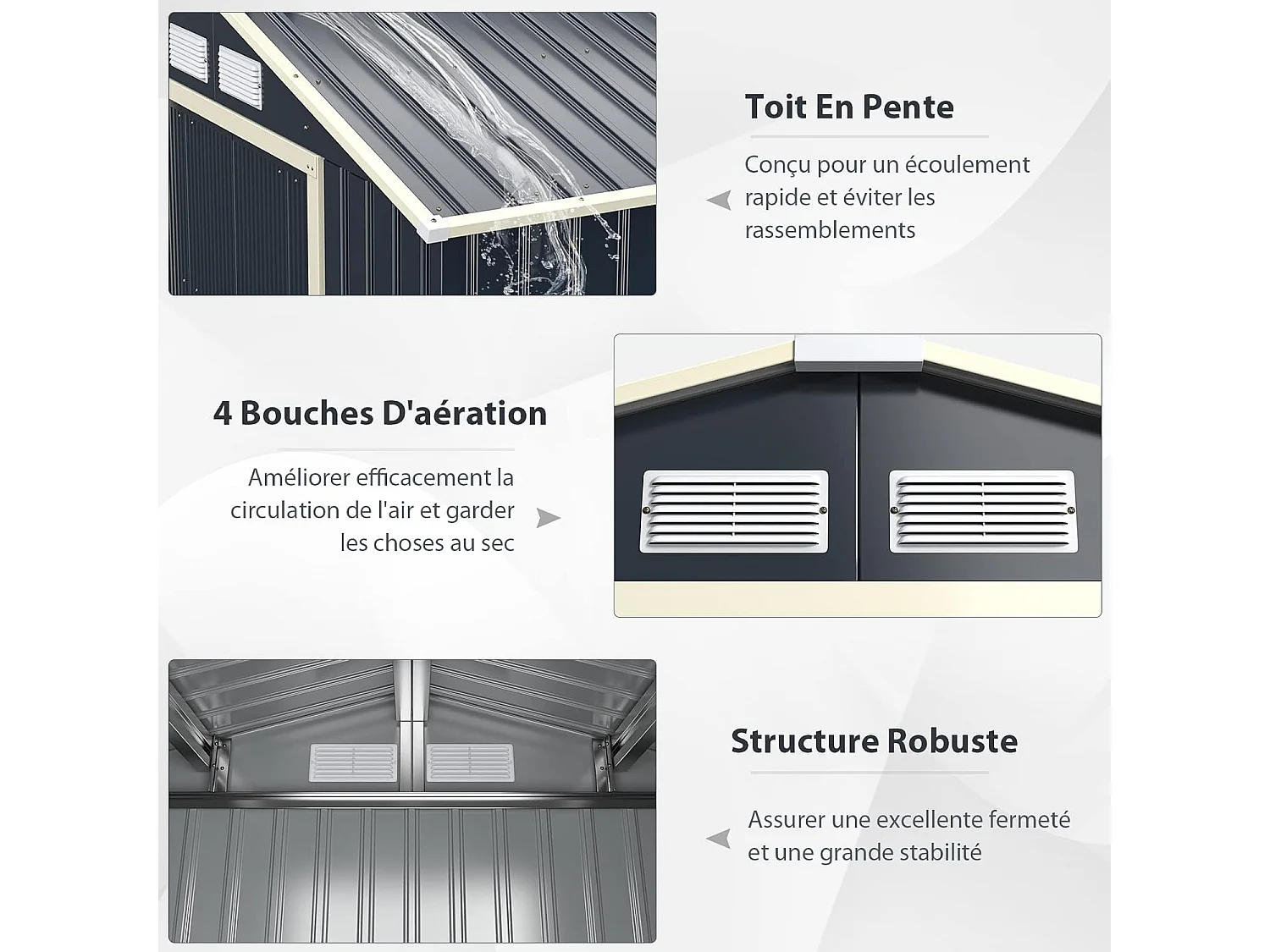 Abri de Jardin en Métal-7㎡-2 Portes Coulissantes Verrouillables-4 Trous d’Aération-Toit Penché/Cabane Jardin-277,5 x 255 x 202,5cm-Gris