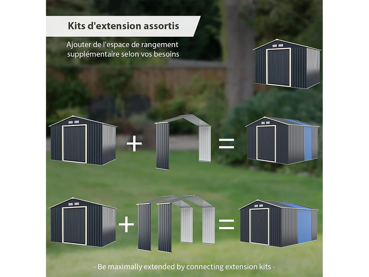 Abri de Jardin en Métal-7㎡-2 Portes Coulissantes Verrouillables-4 Trous d’Aération-Toit Penché/Cabane Jardin-277,5 x 255 x 202,5cm-Gris
