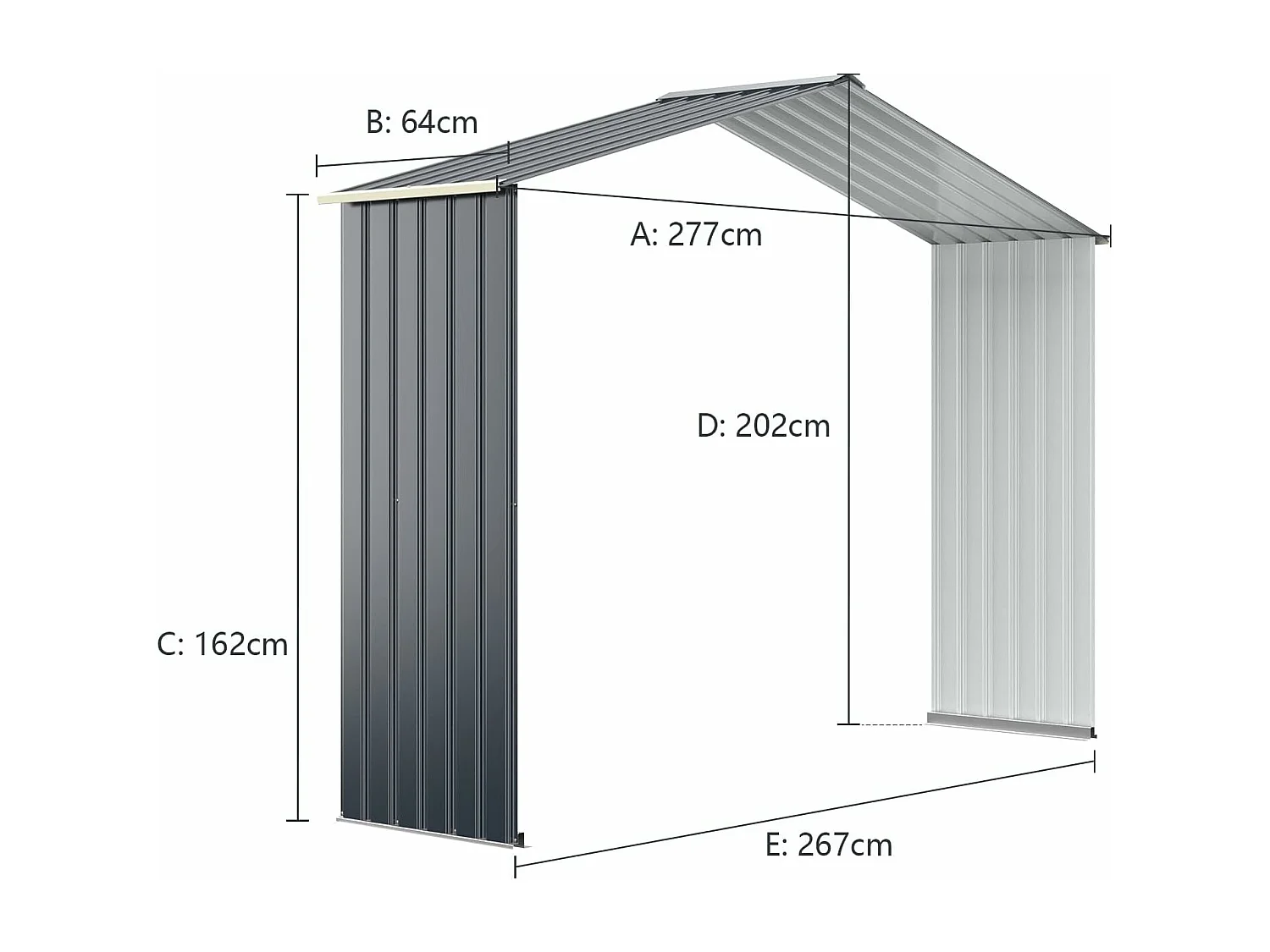 Abri de Jardin en Métal-7㎡-2 Portes Coulissantes Verrouillables-4 Trous d’Aération-Toit Penché/Cabane Jardin-277,5 x 255 x 202,5cm-Gris