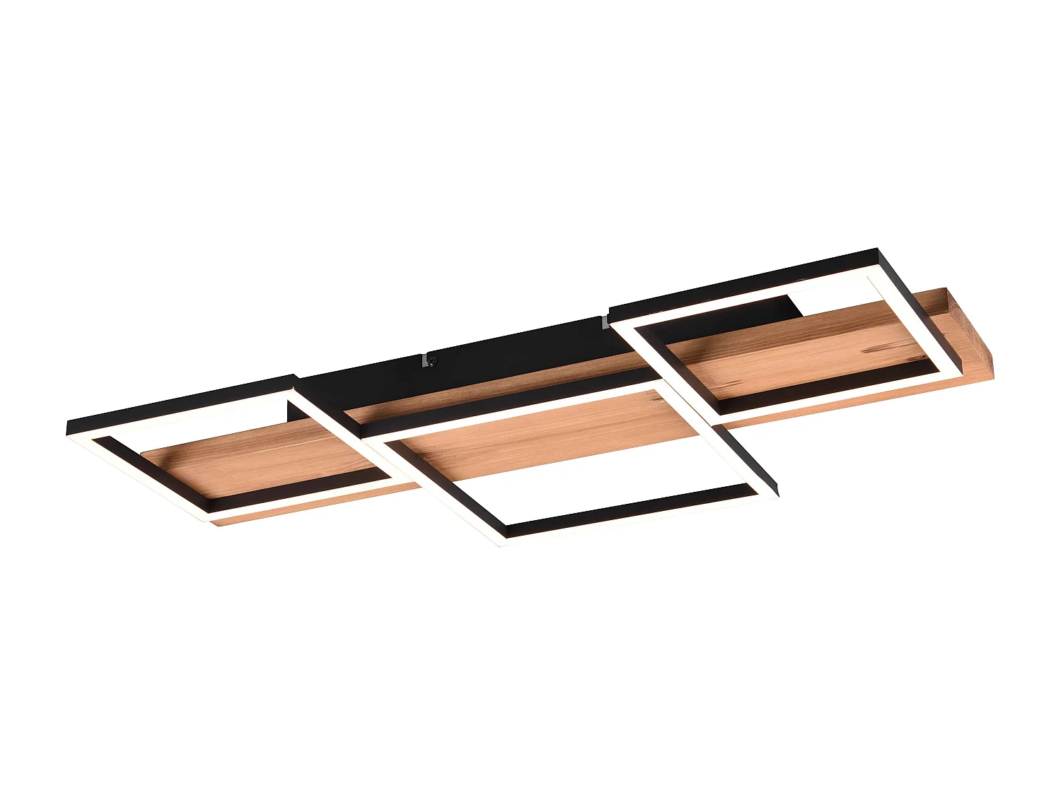 Plafoniera LED 3 quadrati, metallo e legno, nero, L 65 cm, Harper