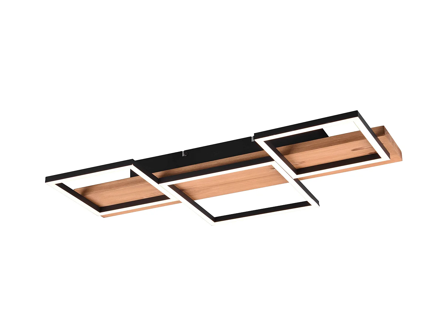 Plafoniera LED 3 quadrati, metallo e legno, nero, L 65 cm, Harper