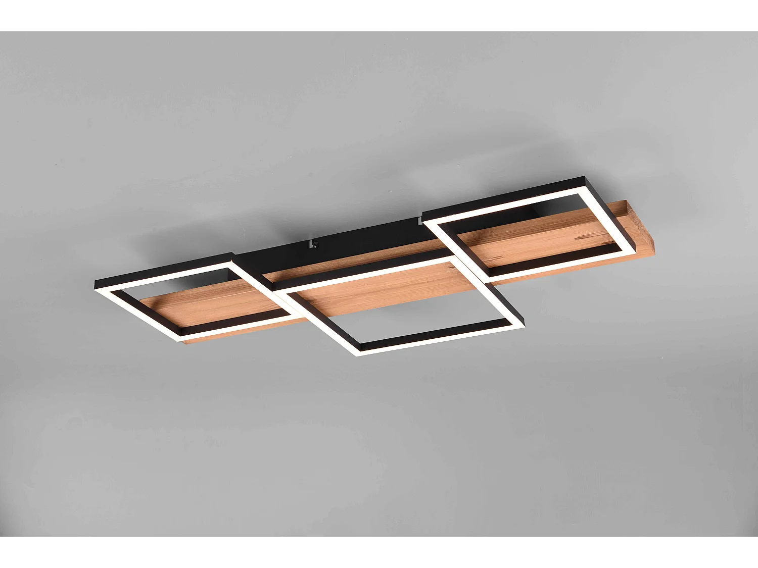 Plafoniera LED 3 quadrati, metallo e legno, nero, L 65 cm, Harper