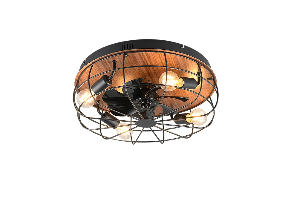 Ventilatore/Plafoniera 4 luci, metallo, nero opaco, 48x17,5x48 cm, Trondheim