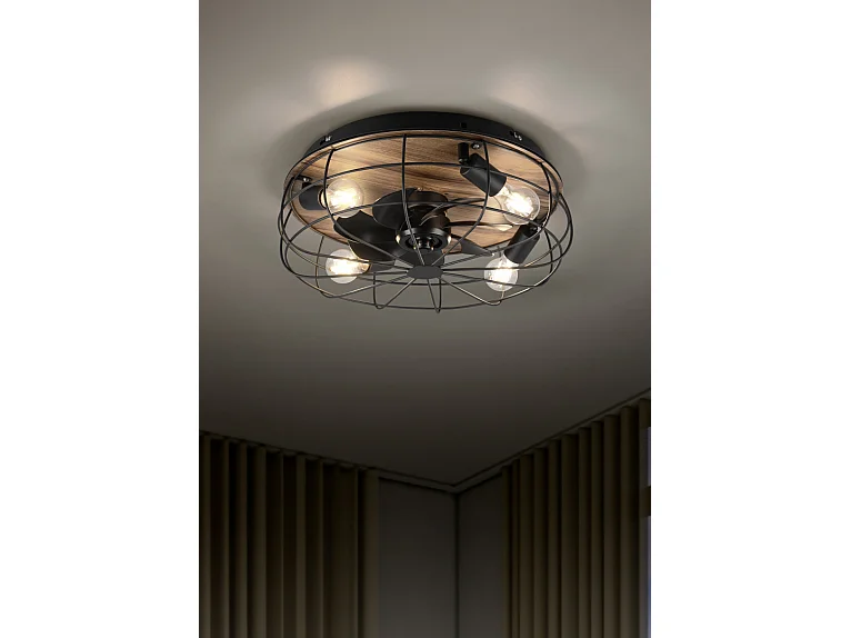 Ventilatore/Plafoniera 4 luci, metallo, nero opaco, 48x17,5x48 cm, Trondheim