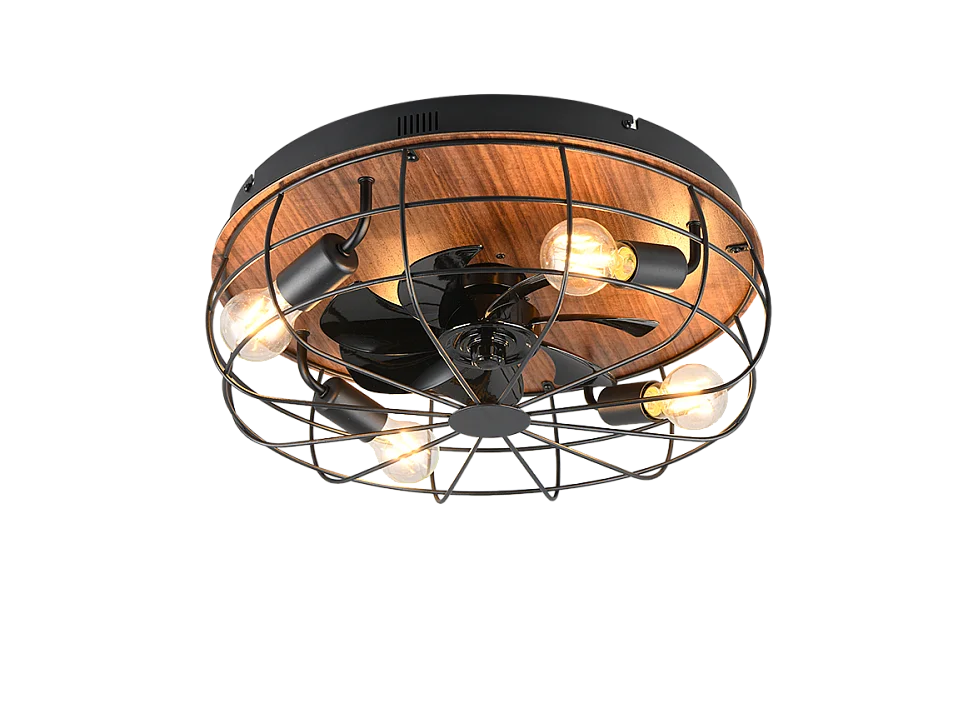 Ventilatore/Plafoniera 4 luci, metallo, nero opaco, 48x17,5x48 cm, Trondheim