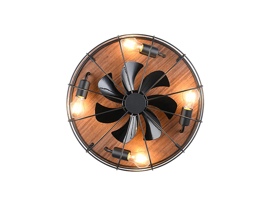 Ventilatore/Plafoniera 4 luci, metallo, nero opaco, 48x17,5x48 cm, Trondheim
