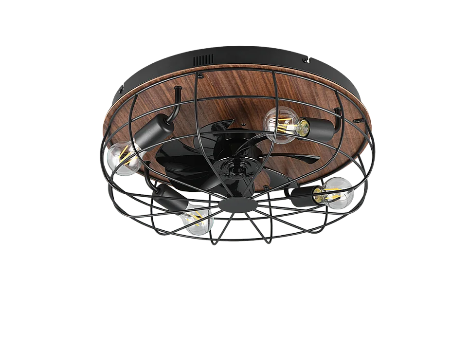 Ventilatore/Plafoniera 4 luci, metallo, nero opaco, 48x17,5x48 cm, Trondheim