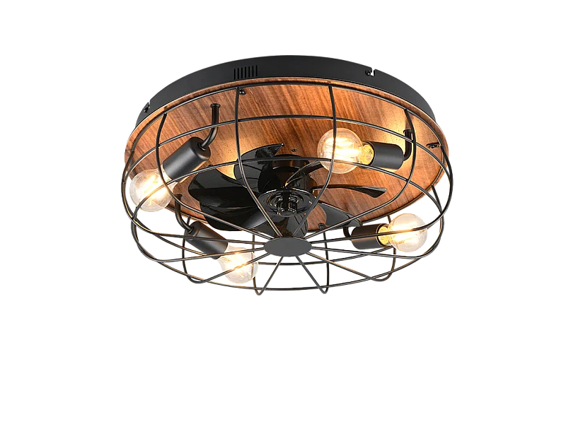 Ventilatore/Plafoniera 4 luci, metallo, nero opaco, 48x17,5x48 cm, Trondheim