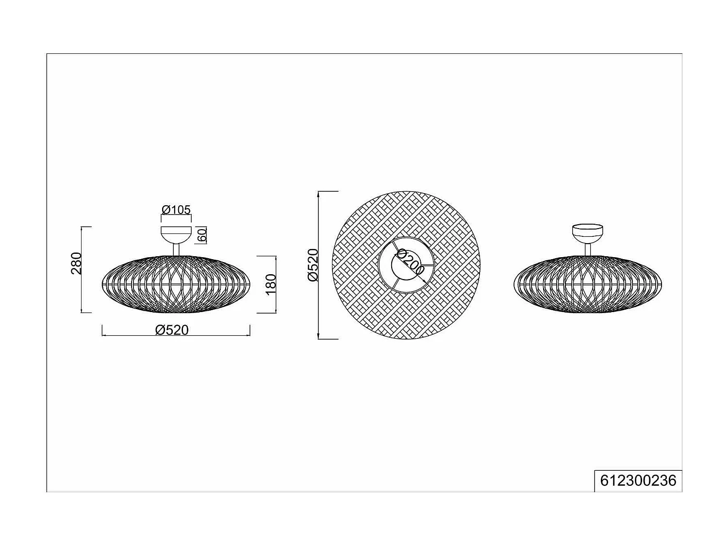 Plafoniera LED, metallo e sisal, nero, D 52 cm, Hedda