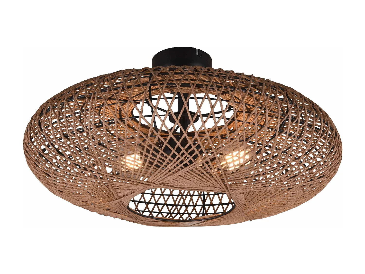 Plafoniera LED, metallo e sisal, nero, D 52 cm, Hedda