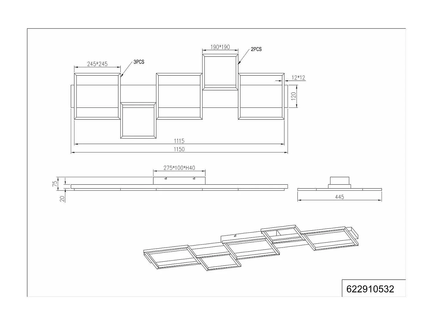 Plafonnier Led intégrée luminosité variable - Trio - Harper V