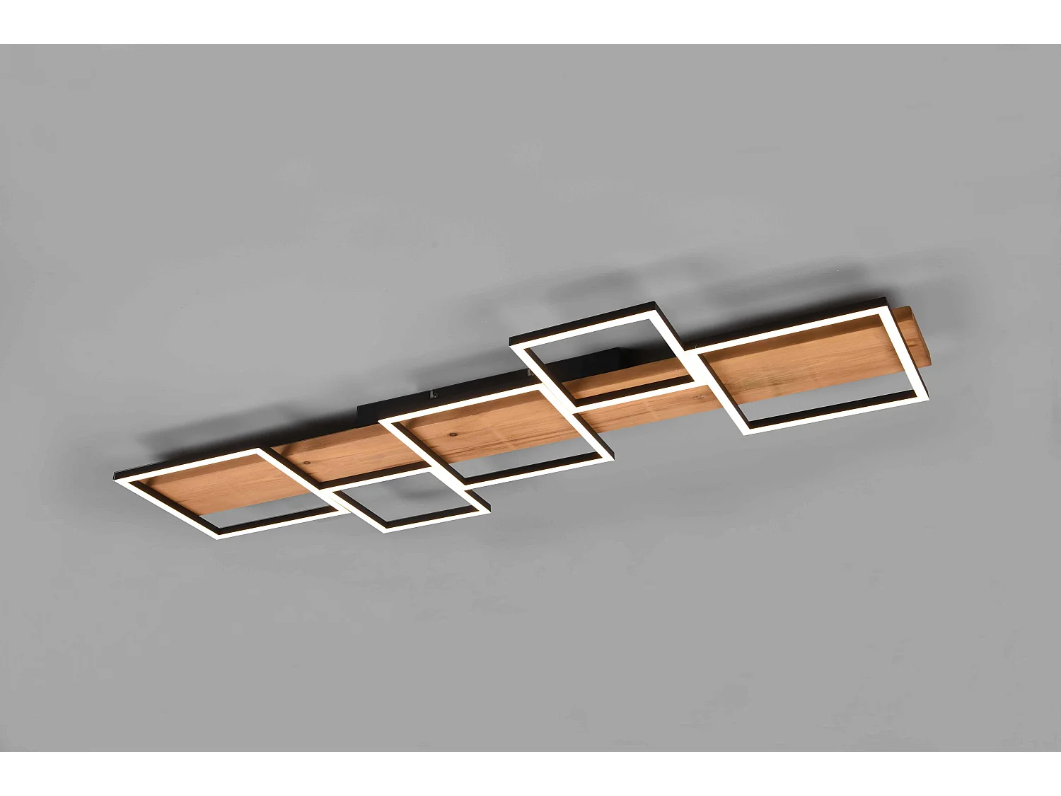 Plafoniera LED 5 quadrati, metallo e legno, nero, L 115 cm, Harper