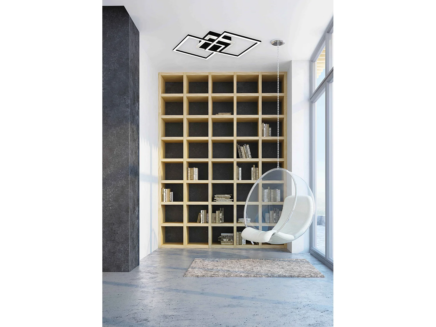 Plafoniera LED doppio quadrato, metallo, nero, L 57 cm, Venida