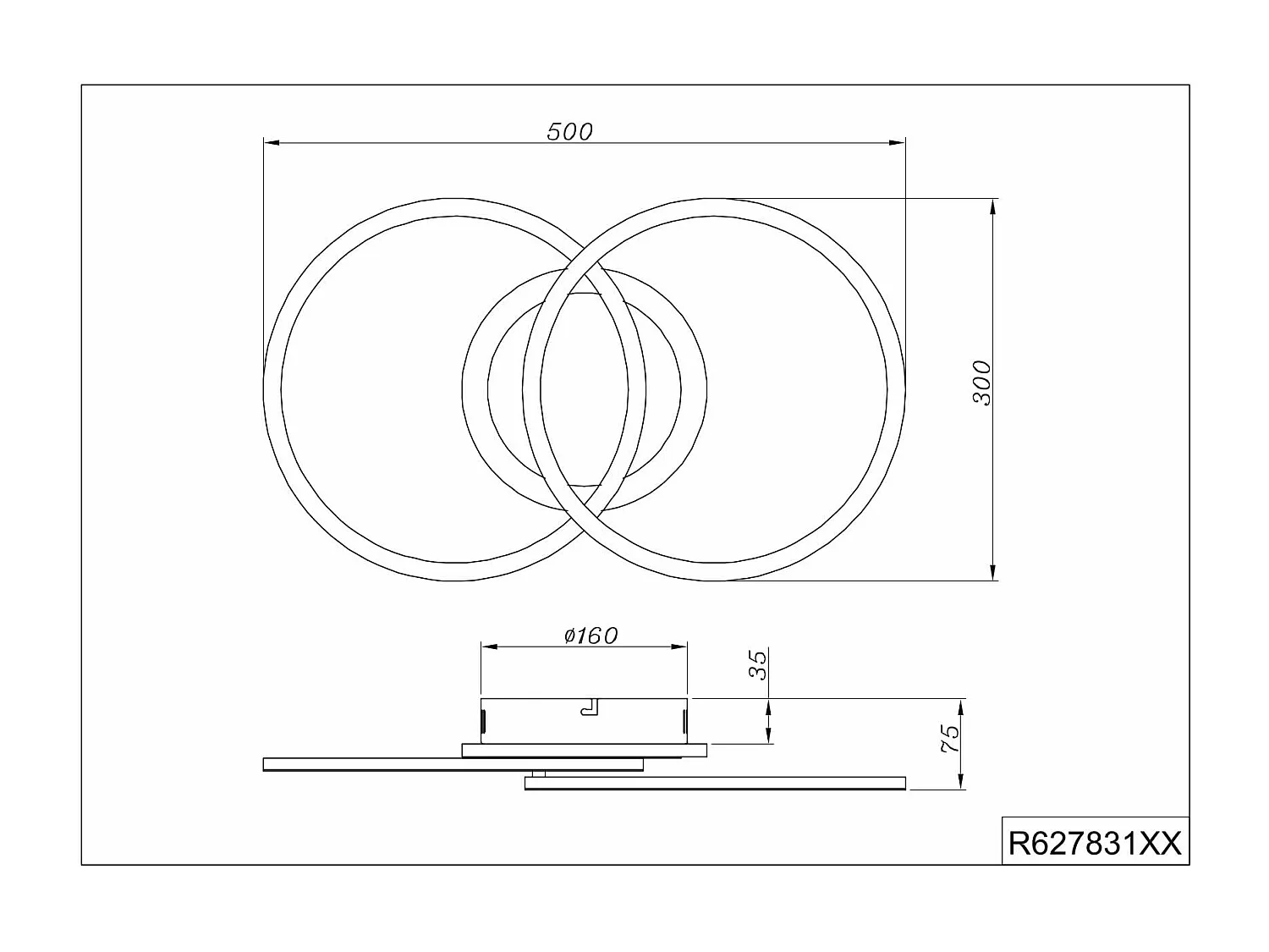 Plafoniera LED doppio cerchio, metallo, nero, L 50 cm, Venida