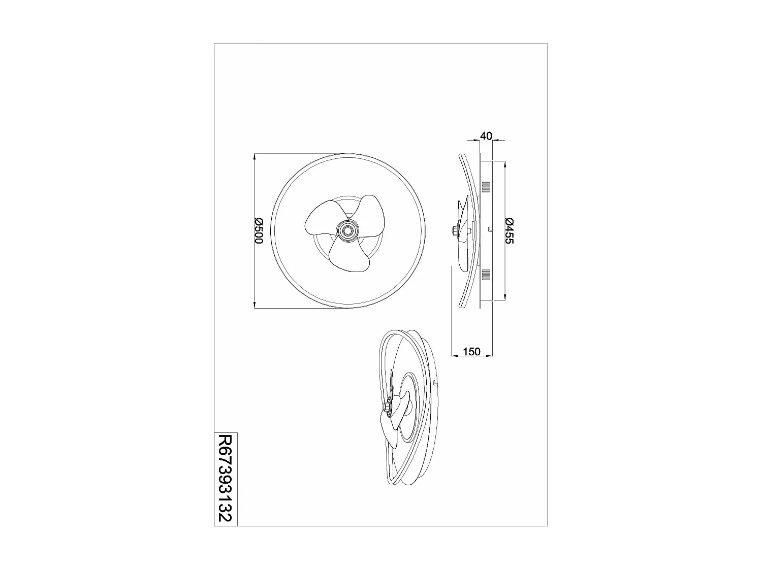 Plafoniera con Ventilatore estate/inverno, metallo, nero, D 50 cm Sortland