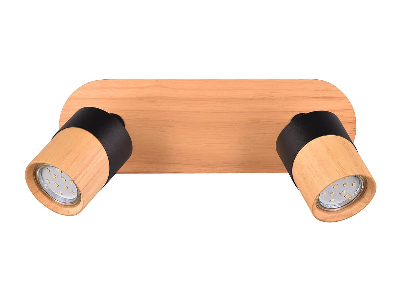Barra 2 faretti orientabili, metallo, nero e naturale, 28x15x9 cm, Aruni