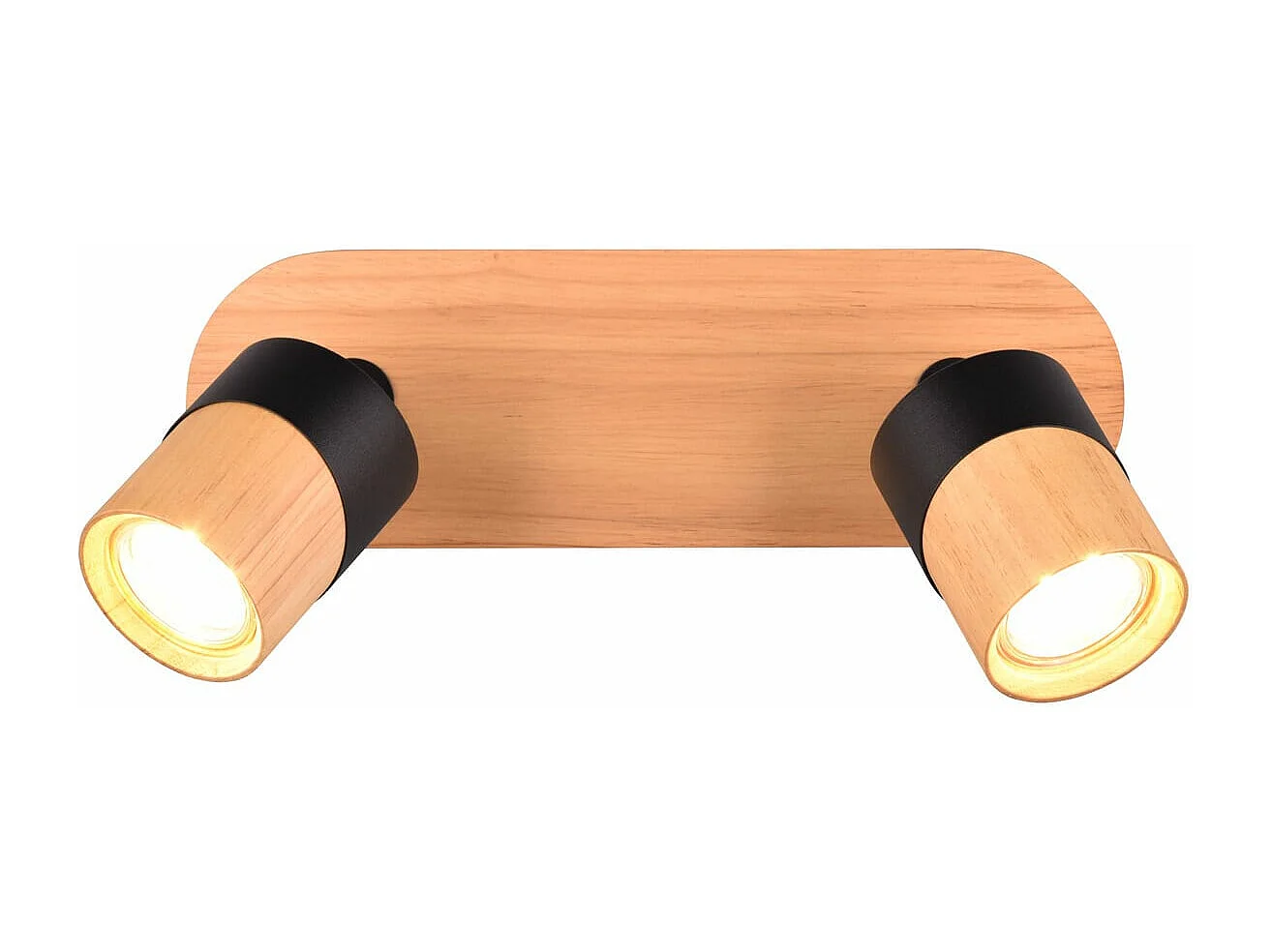 Barra 2 faretti orientabili, metallo, nero e naturale, 28x15x9 cm, Aruni