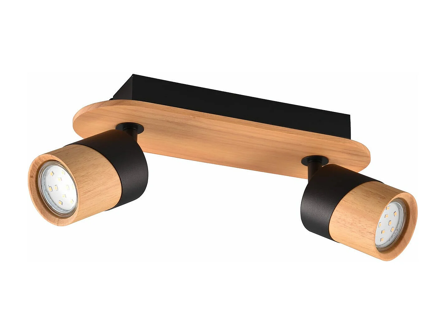 Barra 2 faretti orientabili, metallo, nero e naturale, 28x15x9 cm, Aruni