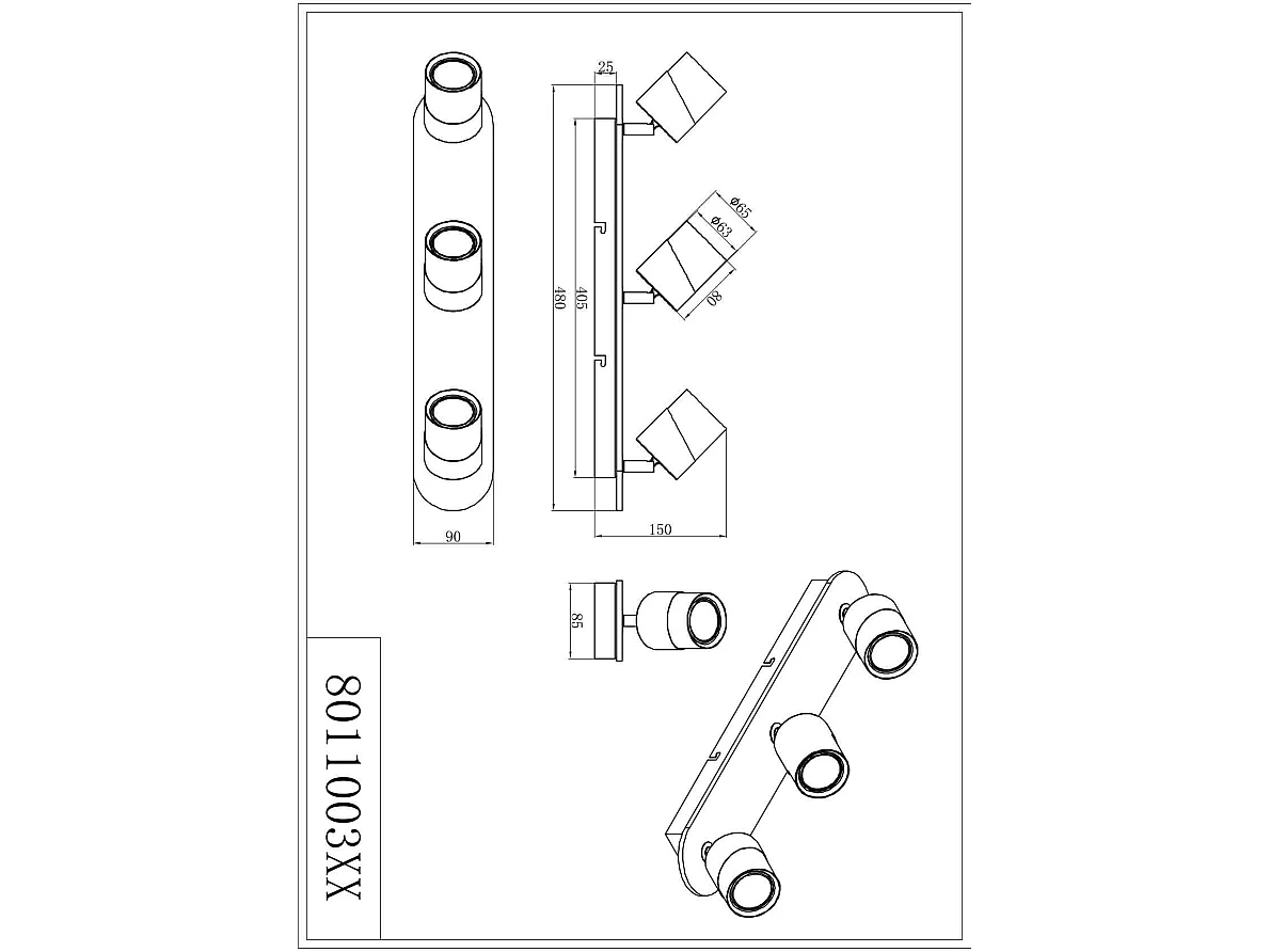 Applique Led GU10 support et douille bois métal noir -Trio - Aruni III