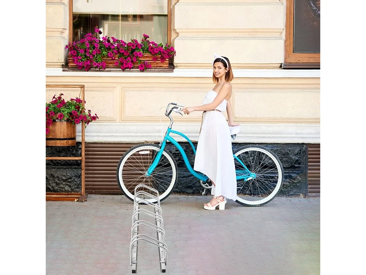 Râtelier 6 Vélos en Acier Fixation au Sol ou Mur 180x32.5x26CM Résistant aux Intempéries Antirouille Ecole Commerce Argent