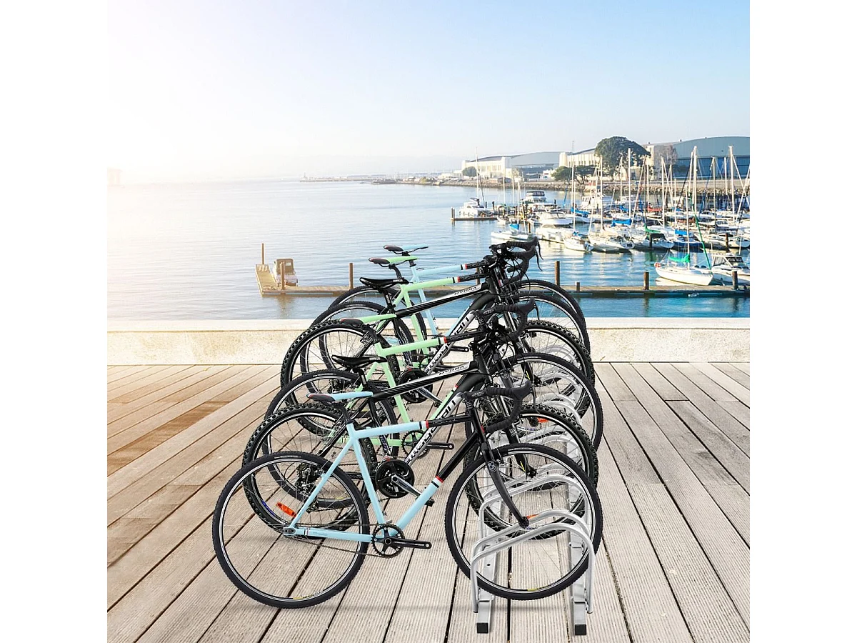 6 Fietsenrek Staal Vloer of Muur Gemonteerd 180x32.5x26CM Weerbestendig Roestvrij School Zakelijk Zilver
