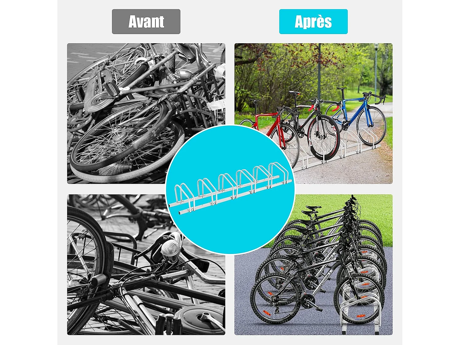 6 Fietsenrek Staal Vloer of Muur Gemonteerd 180x32.5x26CM Weerbestendig Roestvrij School Zakelijk Zilver