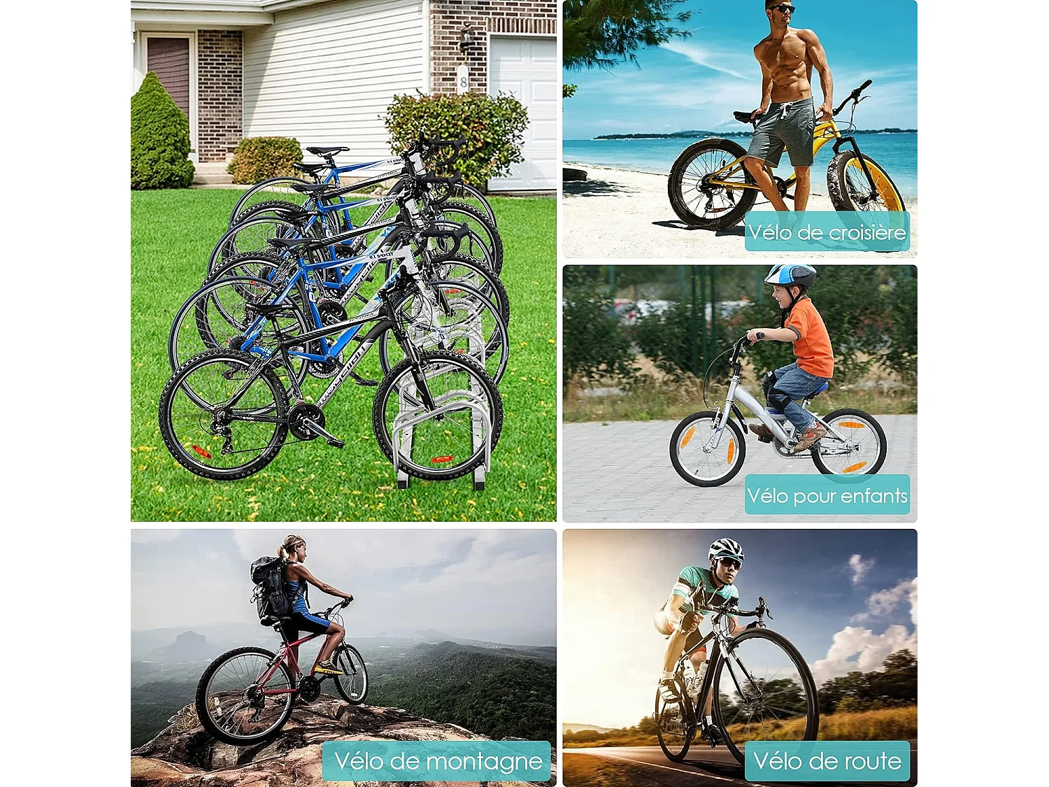 6 Fietsenrek Staal Vloer of Muur Gemonteerd 180x32.5x26CM Weerbestendig Roestvrij School Zakelijk Zilver