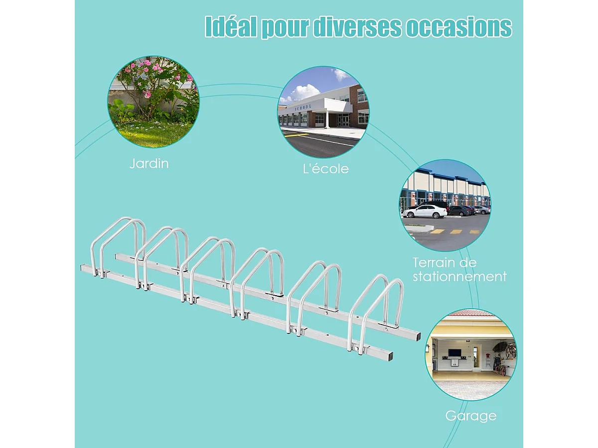 6 Fietsenrek Staal Vloer of Muur Gemonteerd 180x32.5x26CM Weerbestendig Roestvrij School Zakelijk Zilver