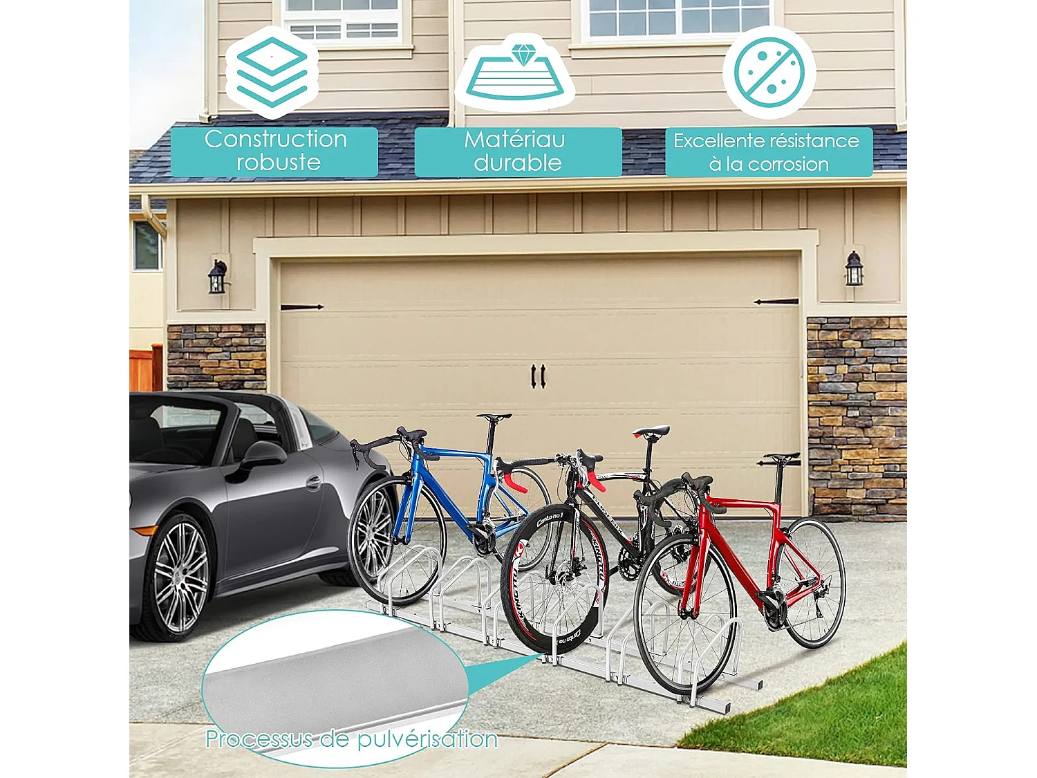 6 Fietsenrek Staal Vloer of Muur Gemonteerd 180x32.5x26CM Weerbestendig Roestvrij School Zakelijk Zilver