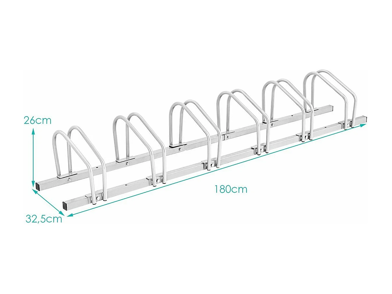 6 Fietsenrek Staal Vloer of Muur Gemonteerd 180x32.5x26CM Weerbestendig Roestvrij School Zakelijk Zilver