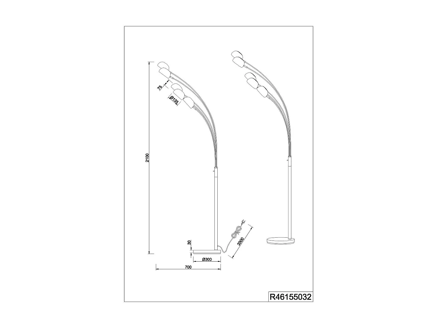 Lampadaire Led 5 lampes culot E14 - Trio - Dito