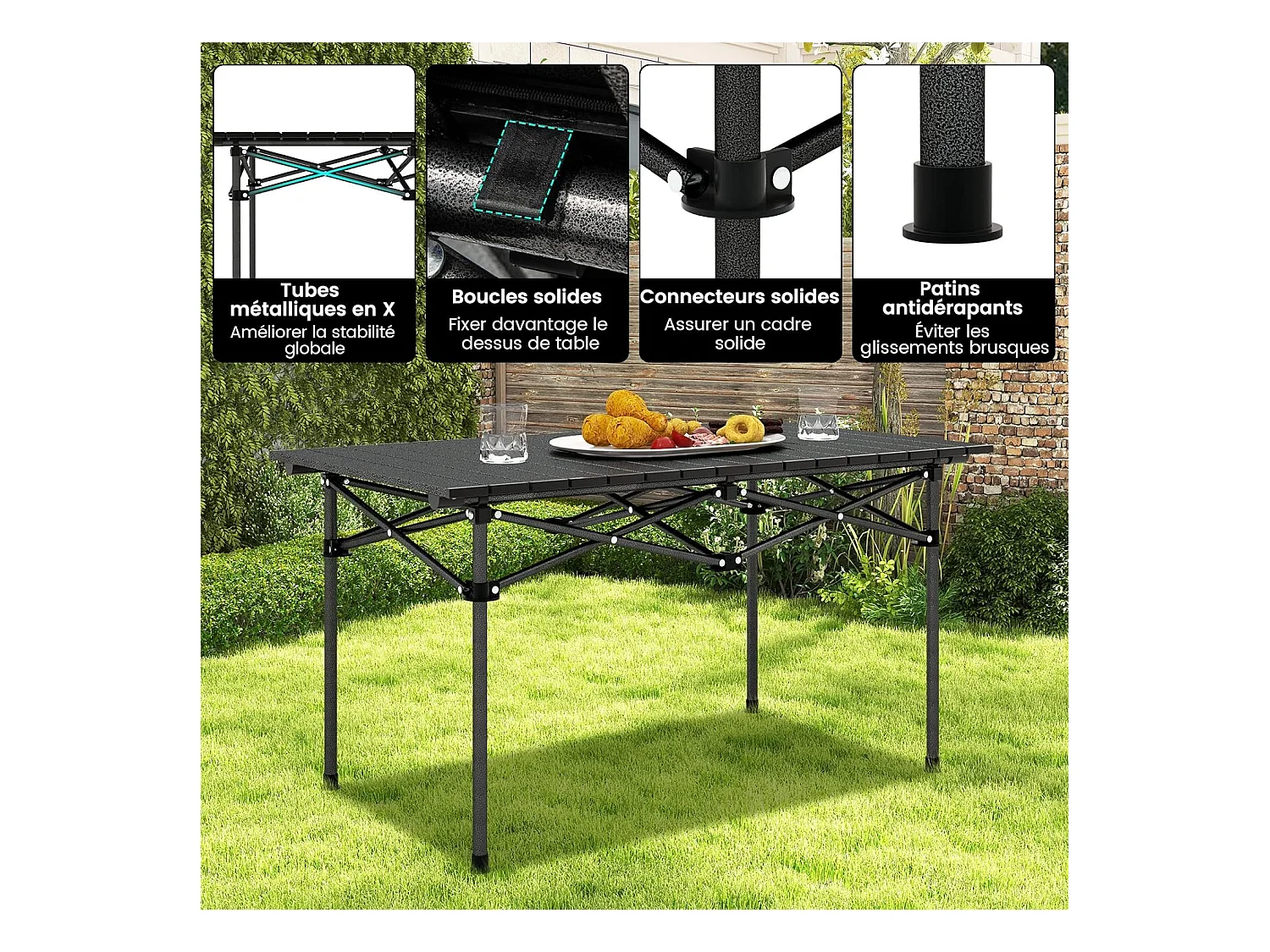Table de CamBoisg Pliante Portable Aluminium 4-6 Personnes 95 x 55CM Charge 60KG Table Pique-Nique avec Sac de Transport Noir