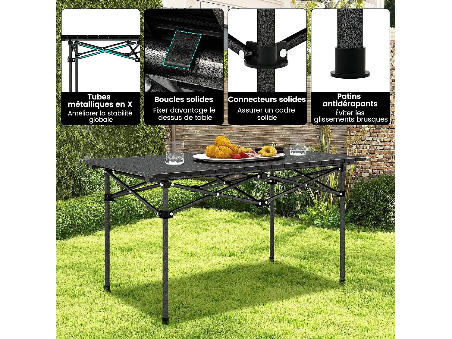 Table de CamBoisg Pliante Portable Aluminium 4-6 Personnes 95 x 55CM Charge 60KG Table Pique-Nique avec Sac de Transport Noir