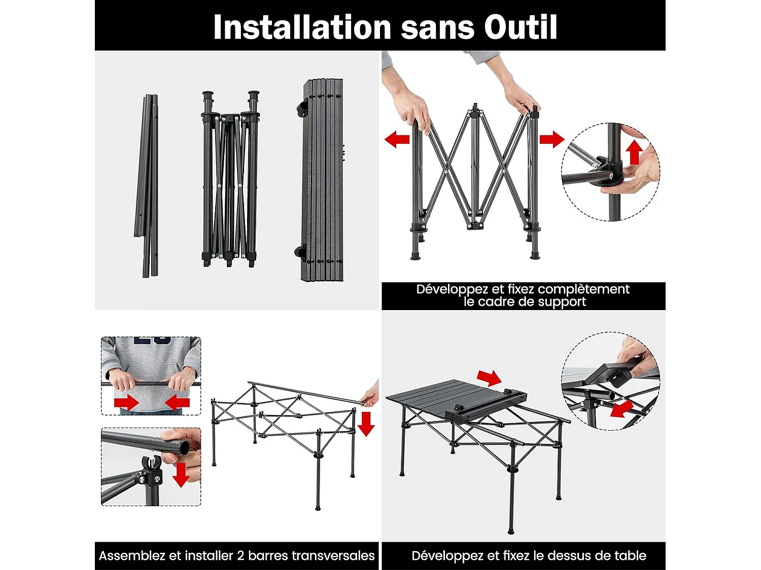 Table de CamBoisg Pliante Portable Aluminium 4-6 Personnes 95 x 55CM Charge 60KG Table Pique-Nique avec Sac de Transport Noir