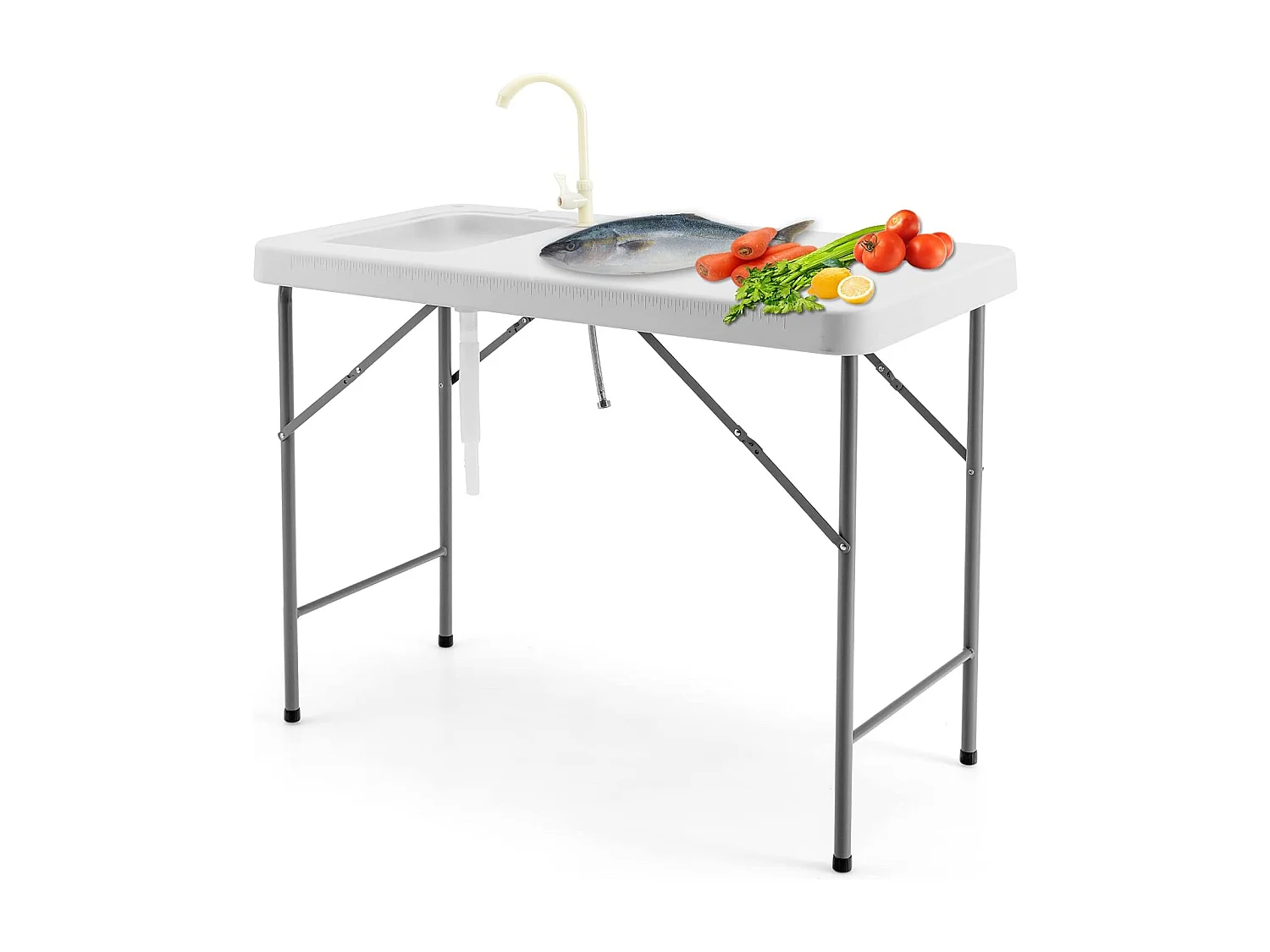 Table de Pêche avec Éviers, Table Pliante Portable pour Nettoyage de Poisson, Acier &HDPE, pour Jardin CamBoisg Pique-Nique