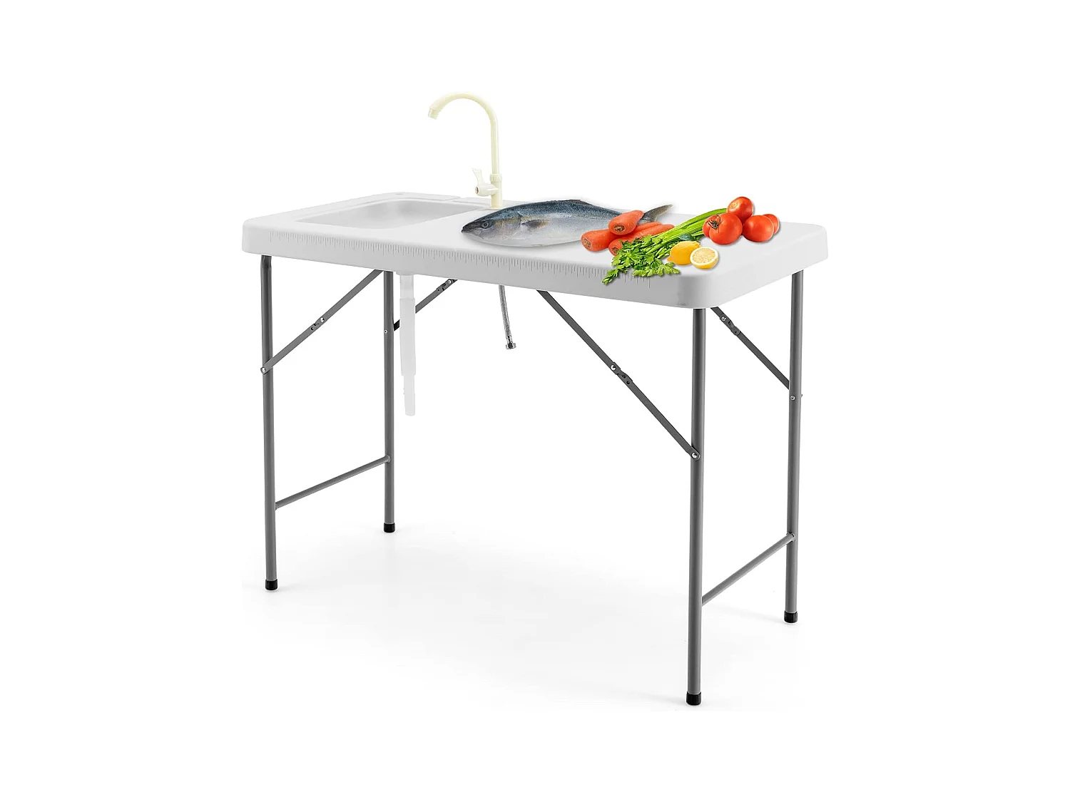 Table de Pêche avec Éviers, Table Pliante Portable pour Nettoyage de Poisson, Acier &HDPE, pour Jardin CamBoisg Pique-Nique