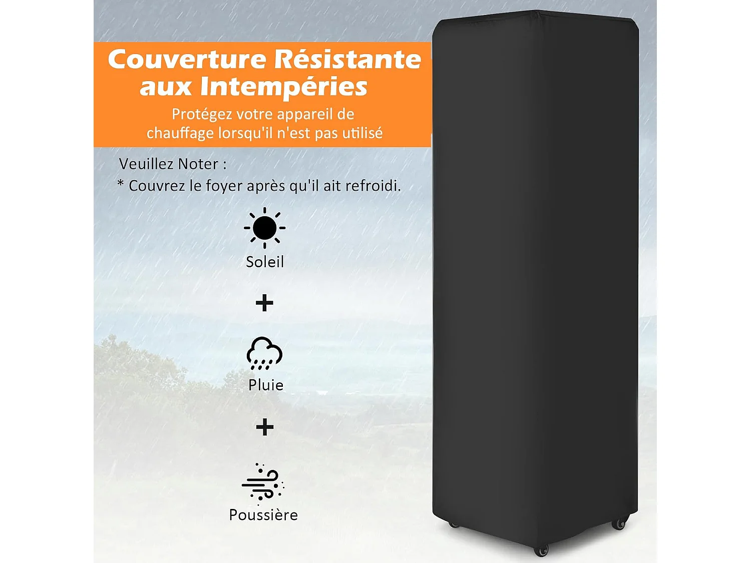 Chauffage de Terrasse Gaz 12 KW en Acier avec Protection Anti-Extinction et 4 Roues, Chauffage Exterieur à Roulettes avec Hosse de Protection