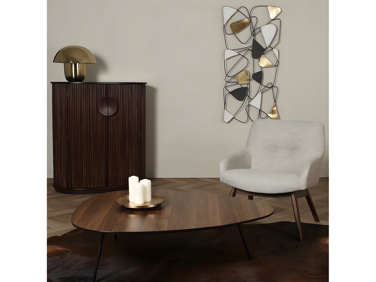 Lampe à Poser Design "Champignon" 40cm Or