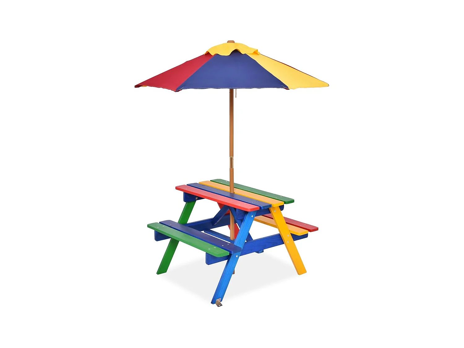 Table Pique-nique avec Parasol Amovible en Bois de Sapin 79 x 71 x 52,5 CM/Ensemble Table et Bancs de Jardin pour Enfants 4 Sièges pour Jardin Terrasse Patio